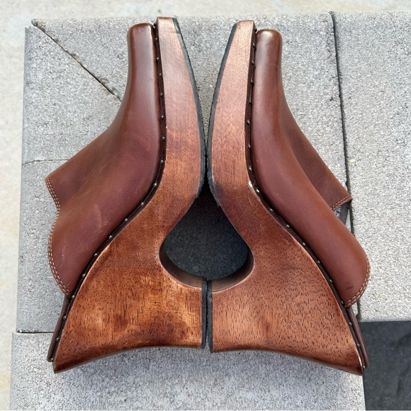 MIA Wooden Leather Studded Platform Heel Mule Clog Shoes Brown 10 - Picture 8 of 16